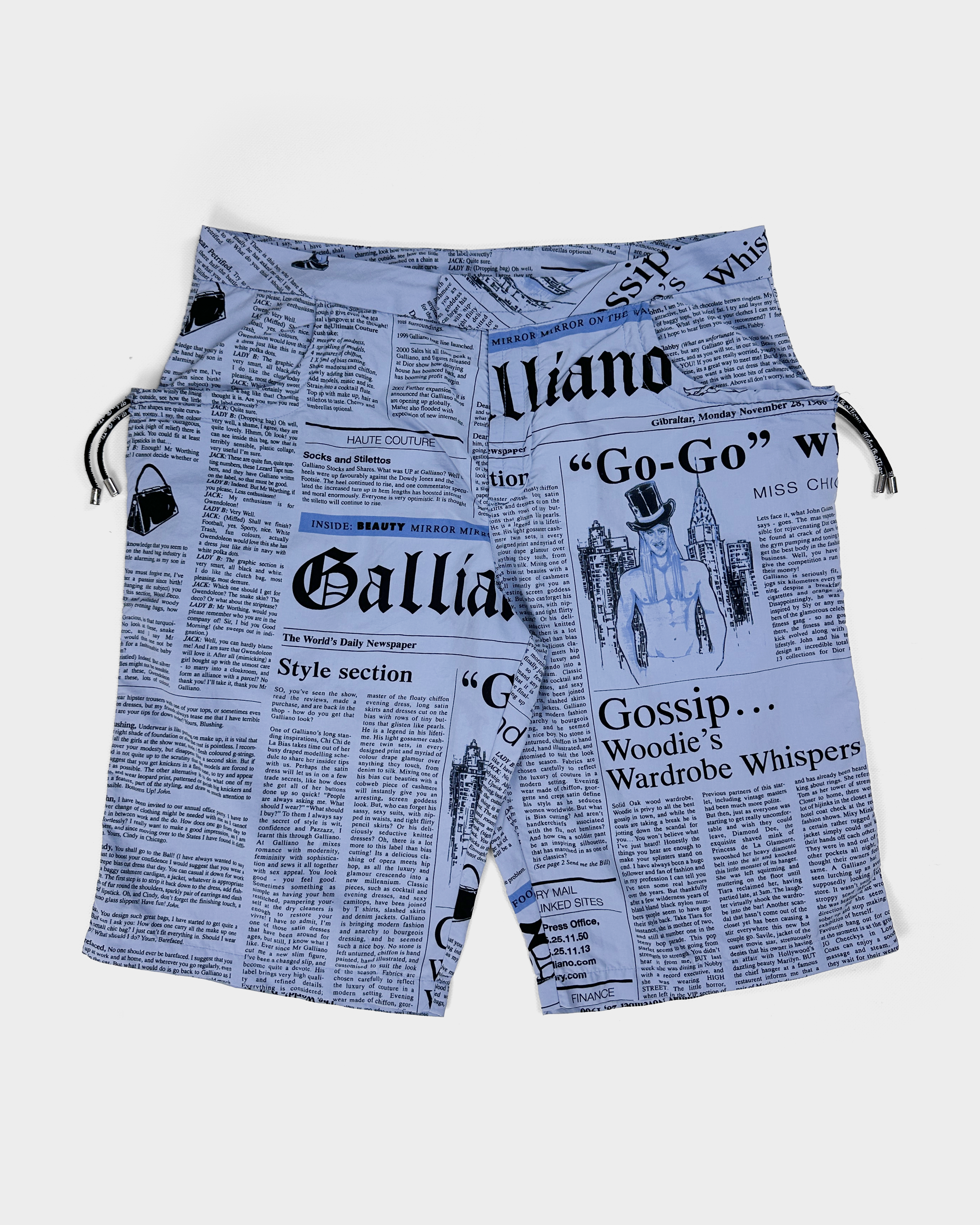 John Galliano Newspaper Blue Short Swimwear 2000's – Vintage TTS