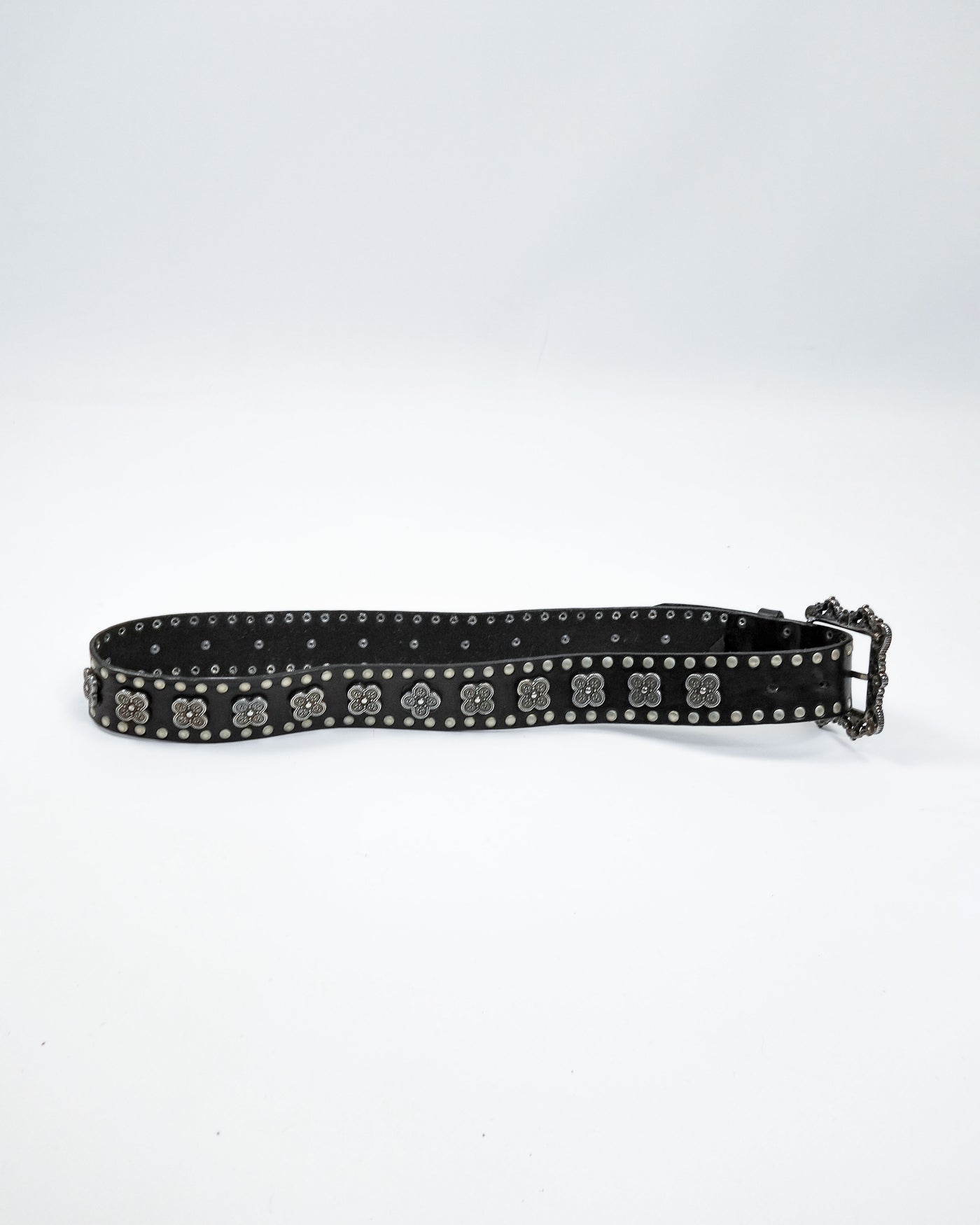 Nanni Metallic Decorated Black Leather Belt 2000's