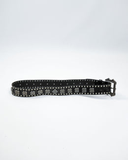 Nanni Metallic Decorated Black Leather Belt 2000's
