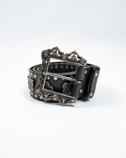 Nanni Metallic Decorated Black Leather Belt 2000's