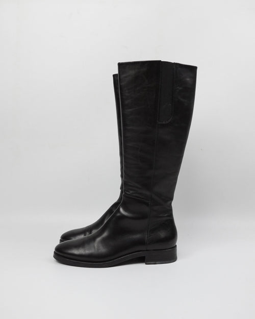 Jil Sander Black Leather High Boots 2000's