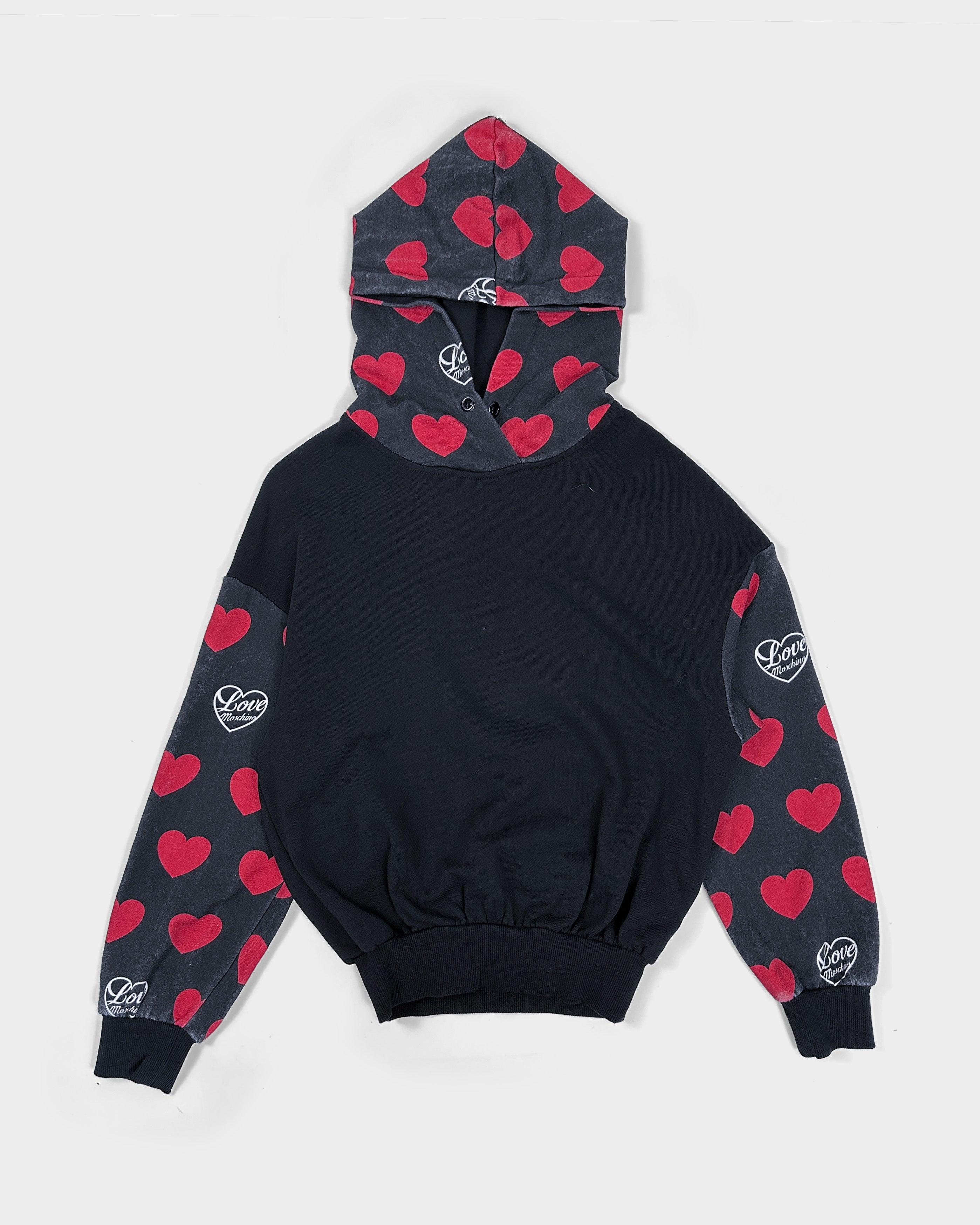 Love Moschino Hearts Print Black Hoodie 2000 s