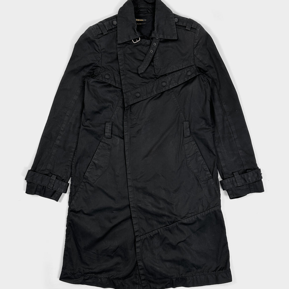 Diesel Utility Black Trench Coat Jacket 2000's