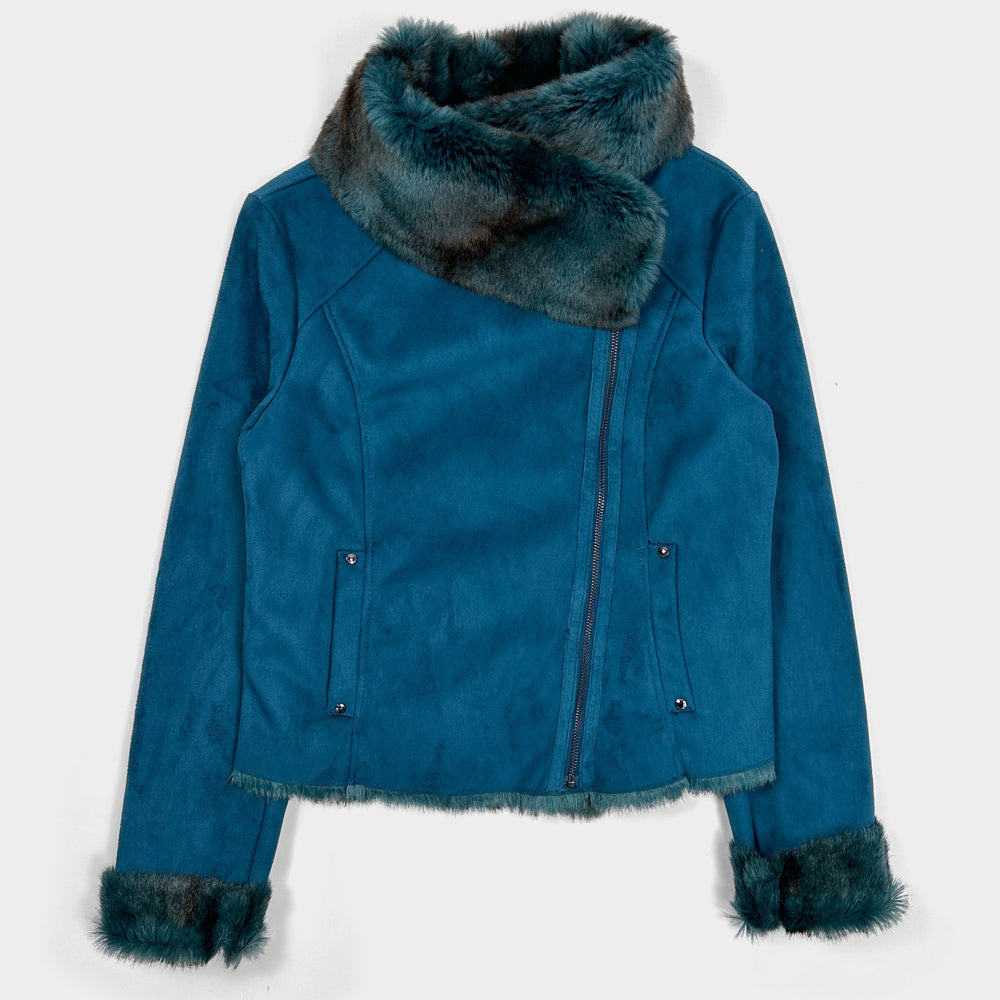 Adolfo Dominguez Blue Fur Cropped Jacket 1990's