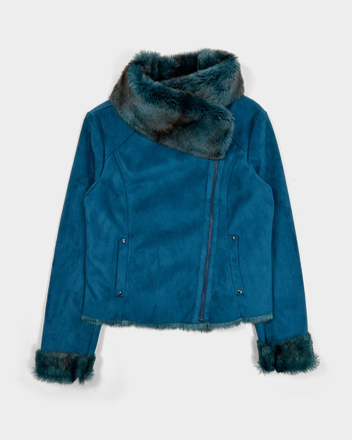 Adolfo Dominguez Blue Fur Cropped Jacket 1990's - Vintagetts