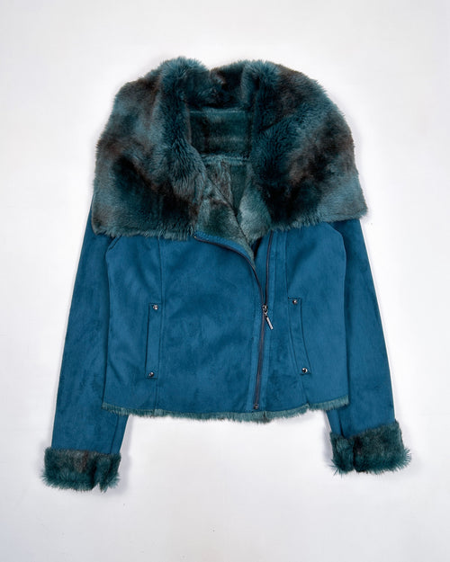 Adolfo Dominguez Blue Fur Cropped Jacket 1990's - Vintagetts