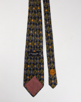 Christian Dior Floral Print Silk Tie 1990's