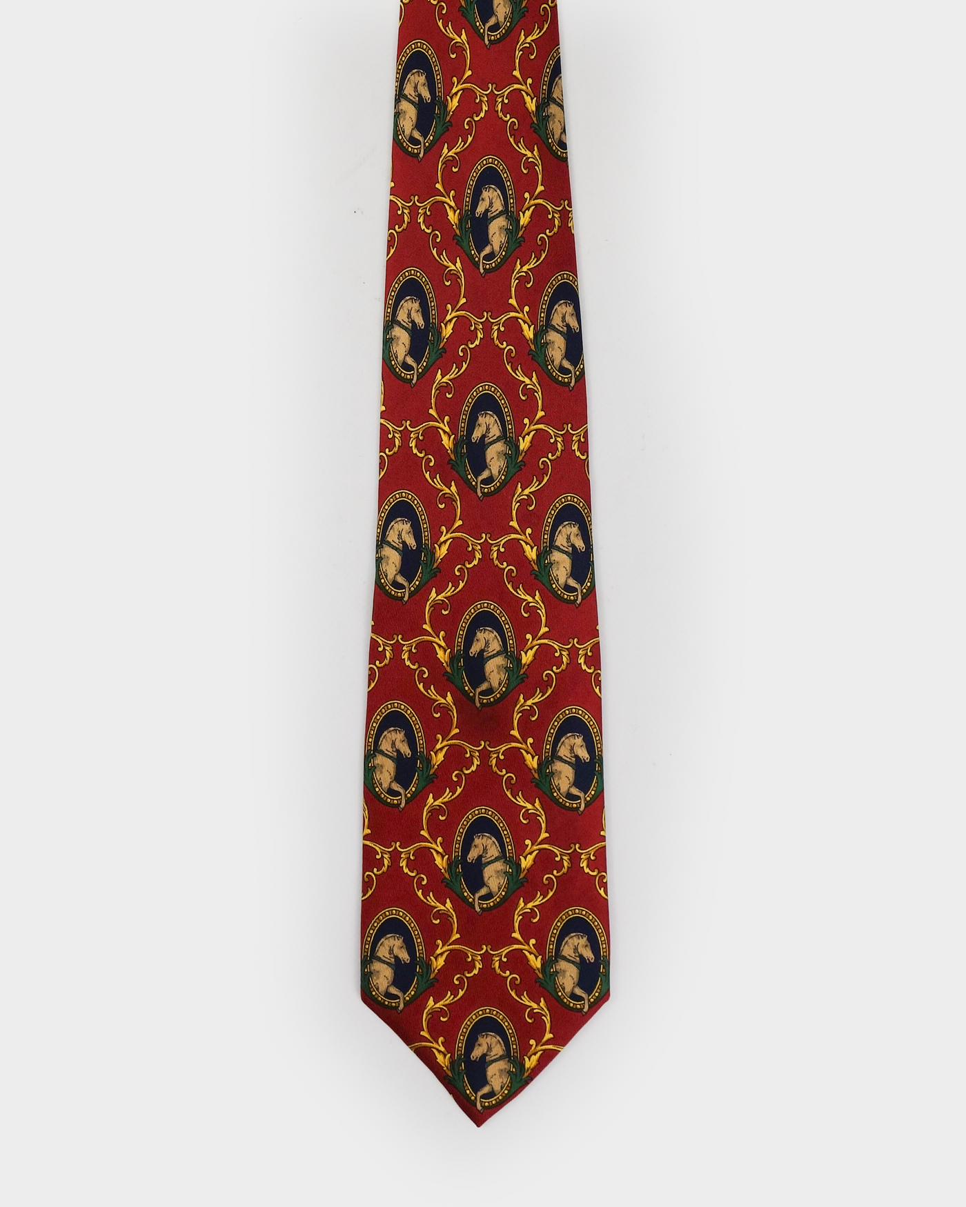 Christian Dior Royal Horses Red Silk Tie 2000's