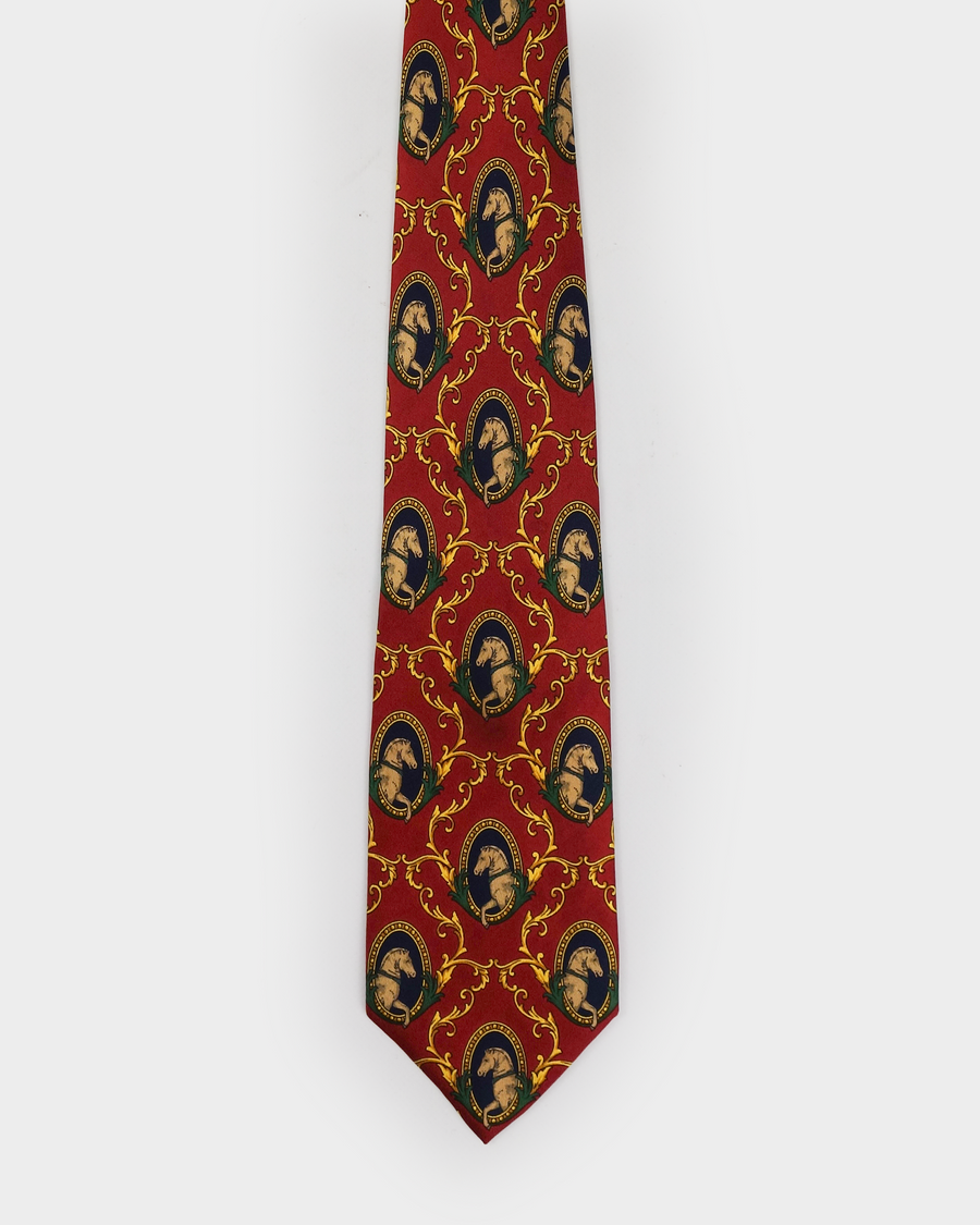 Christian Dior Royal Horses Red Silk Tie 2000's