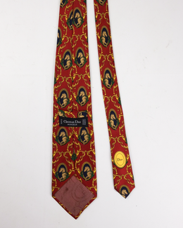 Christian Dior Royal Horses Red Silk Tie 2000's