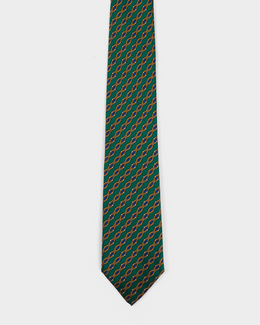 Hermes Green Chain Silk Tie 1990's