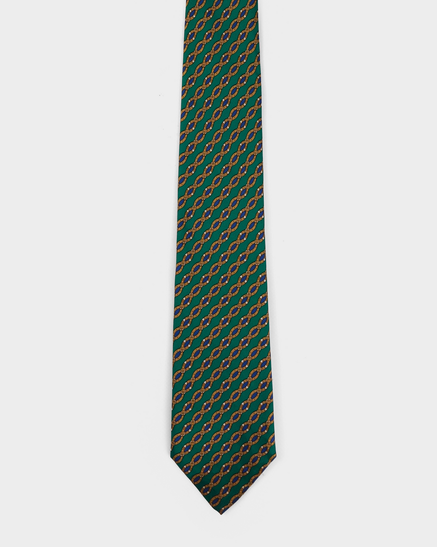Hermes Green Chain Silk Tie 1990's