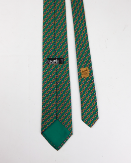 Hermes Green Chain Silk Tie 1990's