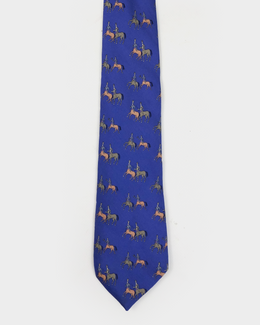 Hermes Horses clear Blue Silk Tie 1990's