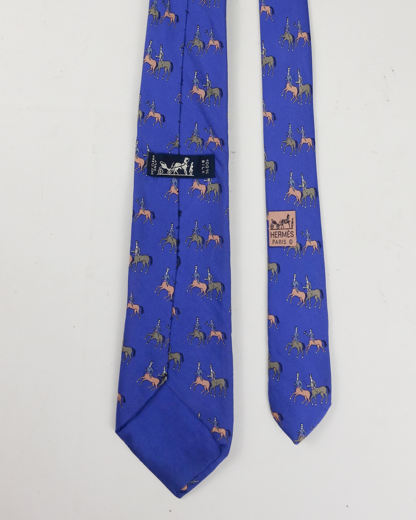 Hermes Horses clear Blue Silk Tie 1990's