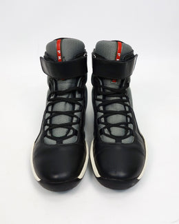 Prada Biker Black Leather High Sneakers FW 1999