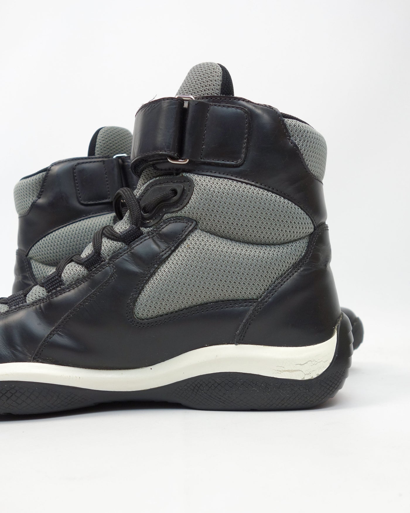 Prada Biker Black Leather High Sneakers FW 1999