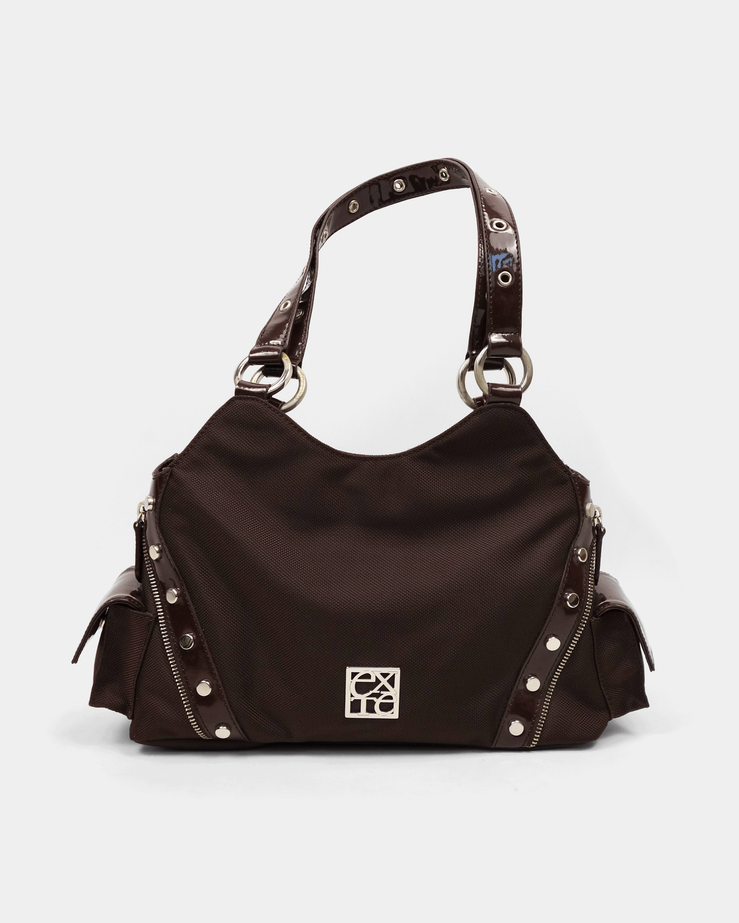 Exté Brown Mesh + Patent Leather Hand Bag 2000's