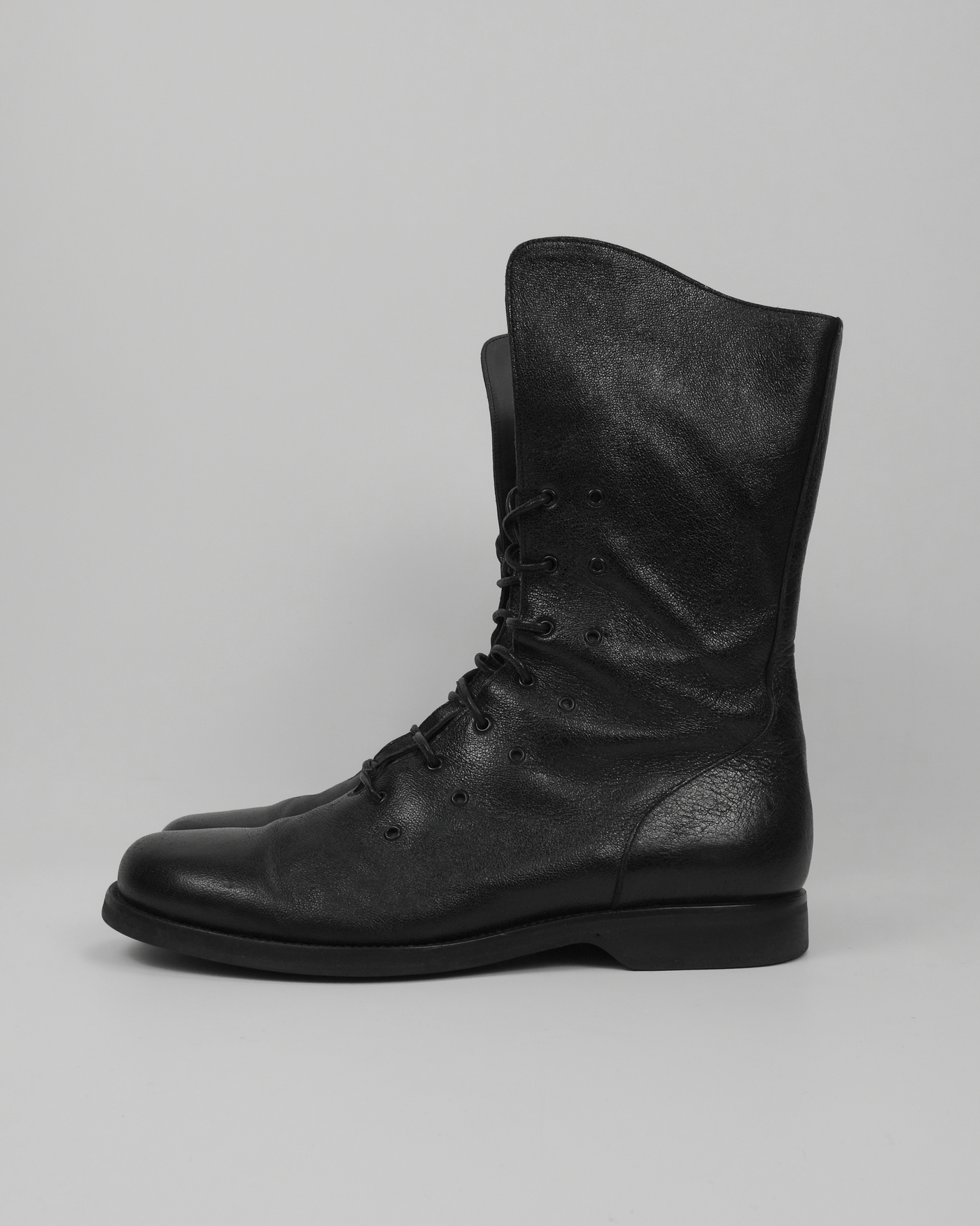 Jil Sander 28-Ring Grained Leather Black Boots 2000's