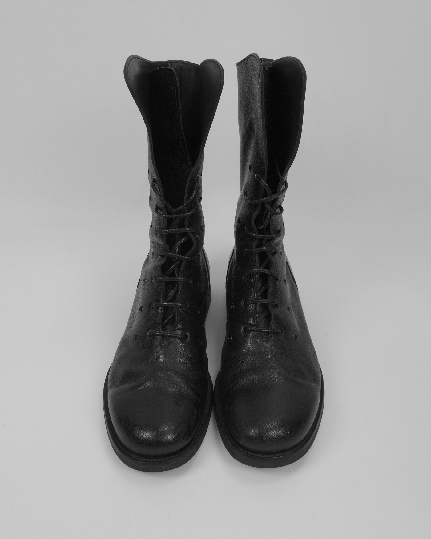 Jil Sander 28-Ring Grained Leather Black Boots 2000's