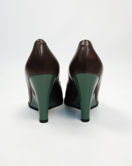 Marni Brown Leather Wedges Sculptural Green Plastic Heels 2000's