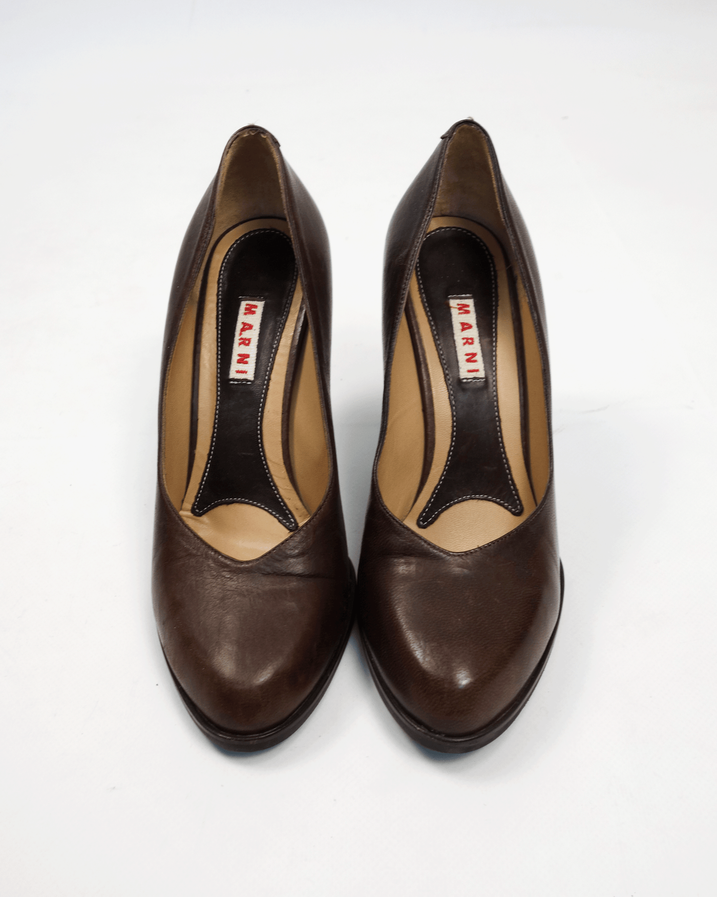 Marni Brown Leather Wedges Sculptural Green Plastic Heels 2000's