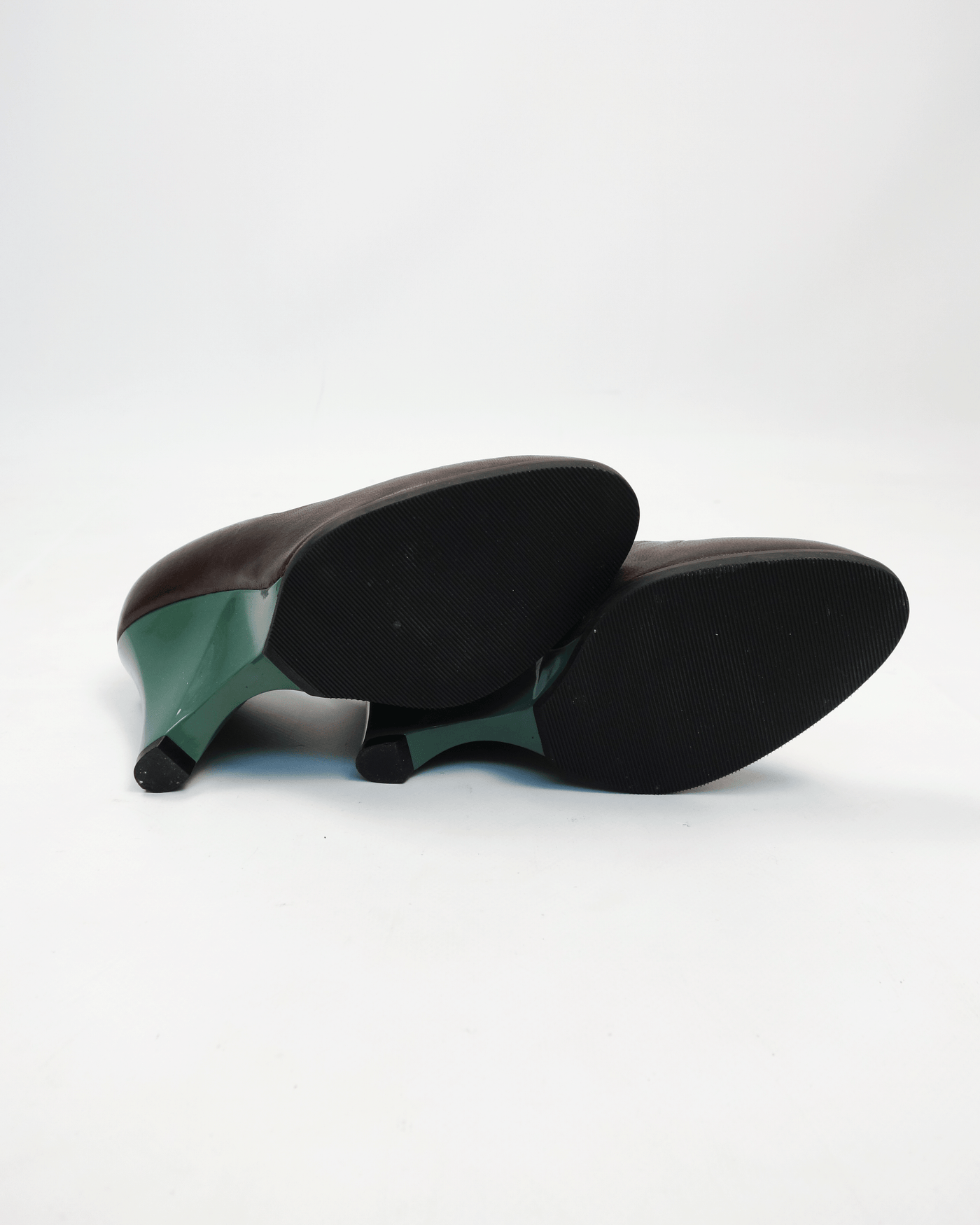Marni Brown Leather Wedges Sculptural Green Plastic Heels 2000's