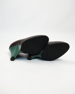 Marni Brown Leather Wedges Sculptural Green Plastic Heels 2000's