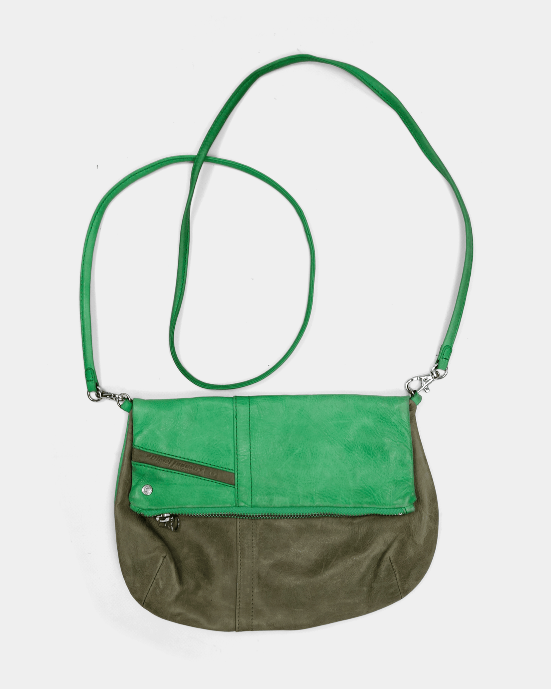 Diesel 2-Tone Green Leather Shoulder Bag 2000's