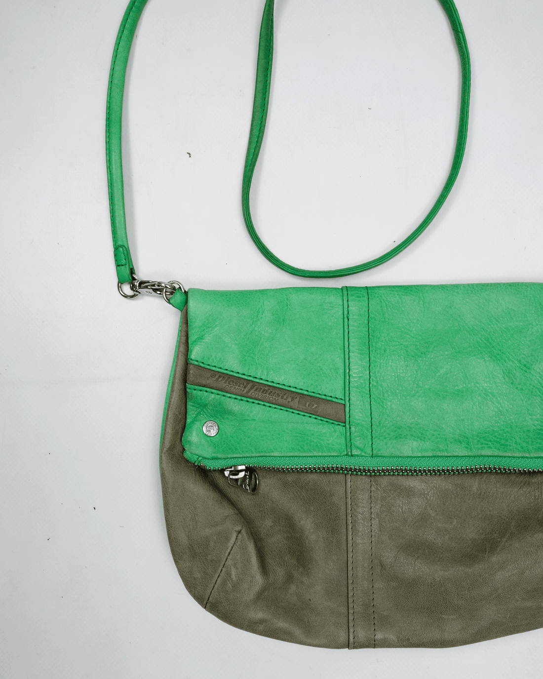 Diesel 2-Tone Green Leather Shoulder Bag 2000's