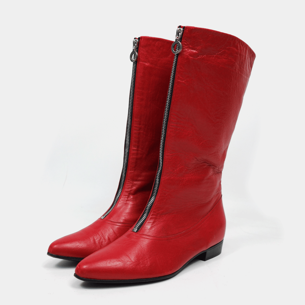 Marc Jacobs Zipped Red Leather Boots 2000's