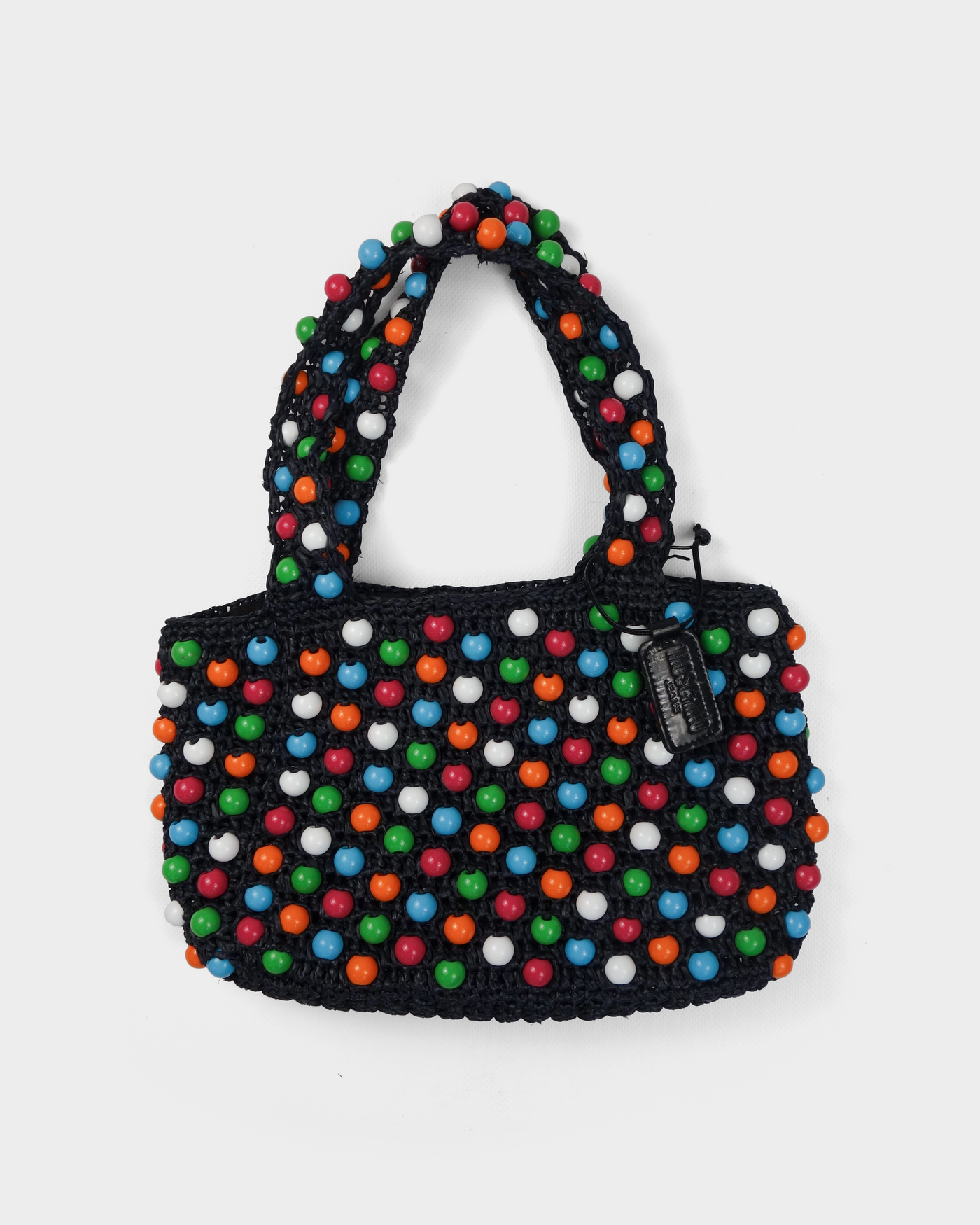 Moschino Multicolor Pearls Knitted Black Bag 2000's