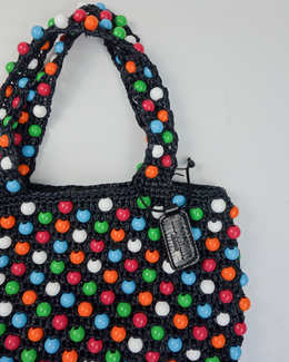 Moschino Multicolor Pearls Knitted Black Bag 2000's