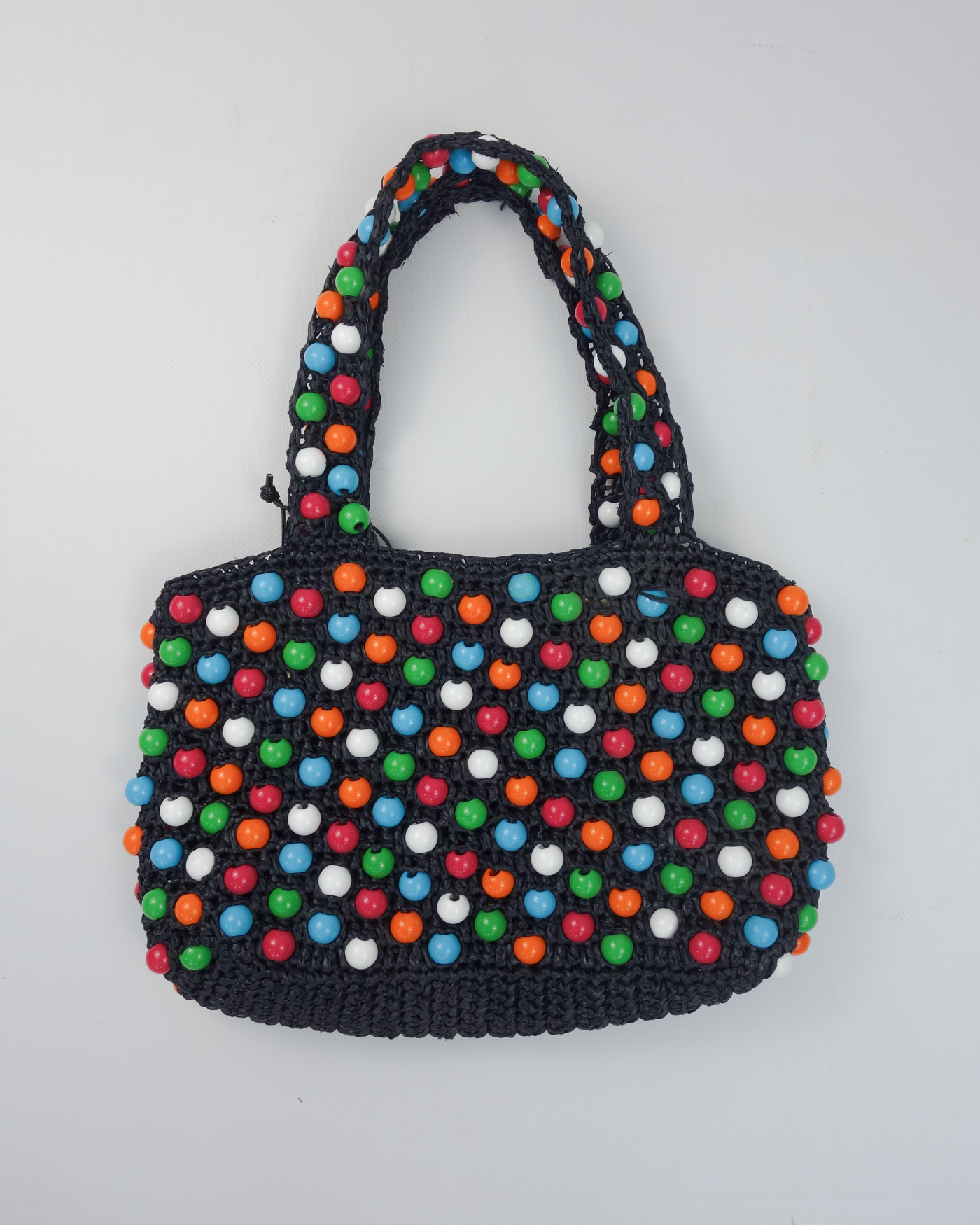 Moschino Multicolor Pearls Knitted Black Bag 2000's