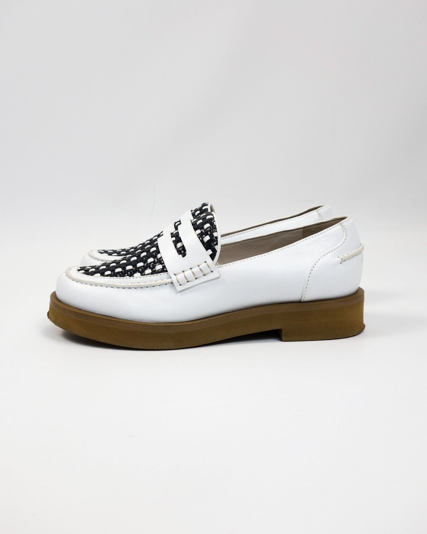 Jil Sander Navy White Leather Loafers 2000's