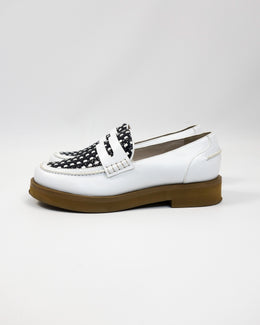 Jil Sander Navy White Leather Loafers 2000's