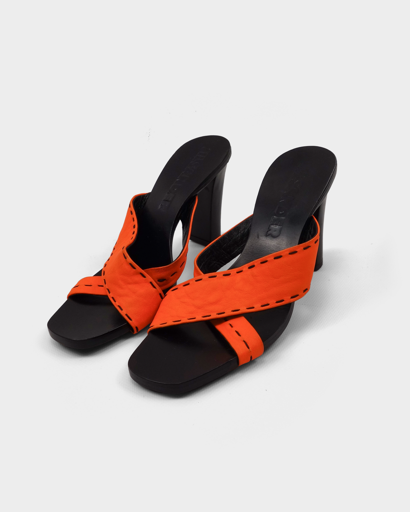 Jil Sander Orange Leather Strap Open Heels 2000's