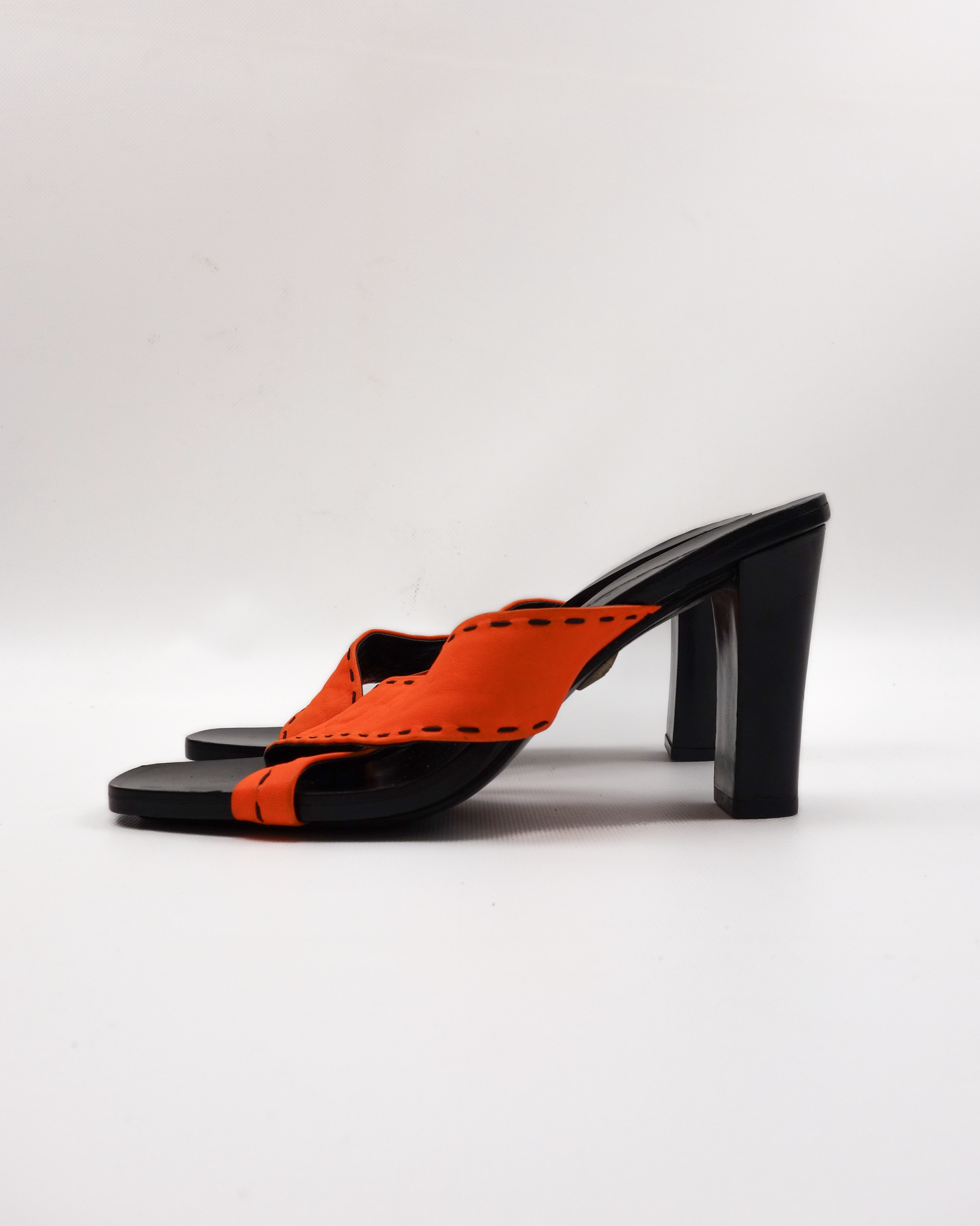 Jil Sander Orange Leather Strap Open Heels 2000's