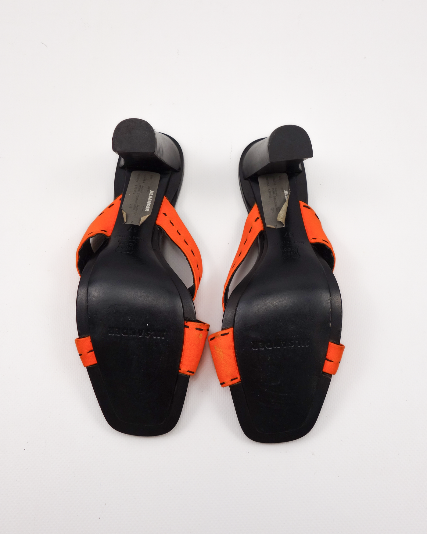 Jil Sander Orange Leather Strap Open Heels 2000's