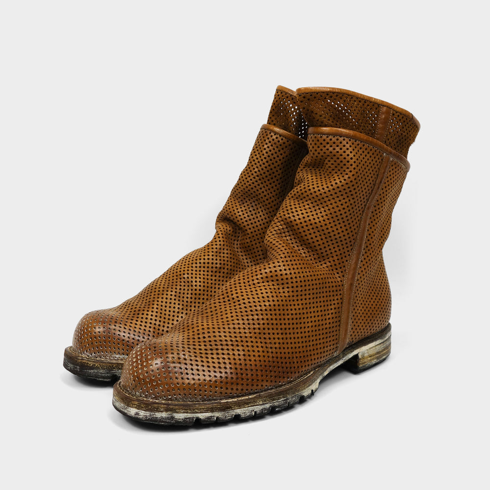 Mihara Yasuhiro Perforated Tan Leather Boots 1990's