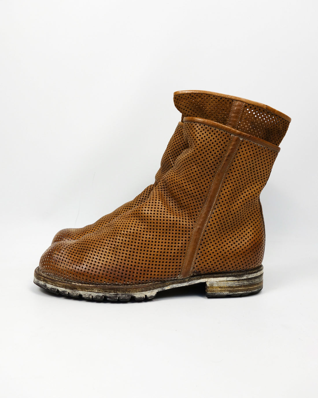 Mihara Yasuhiro Perforated Tan Leather Boots 1990's