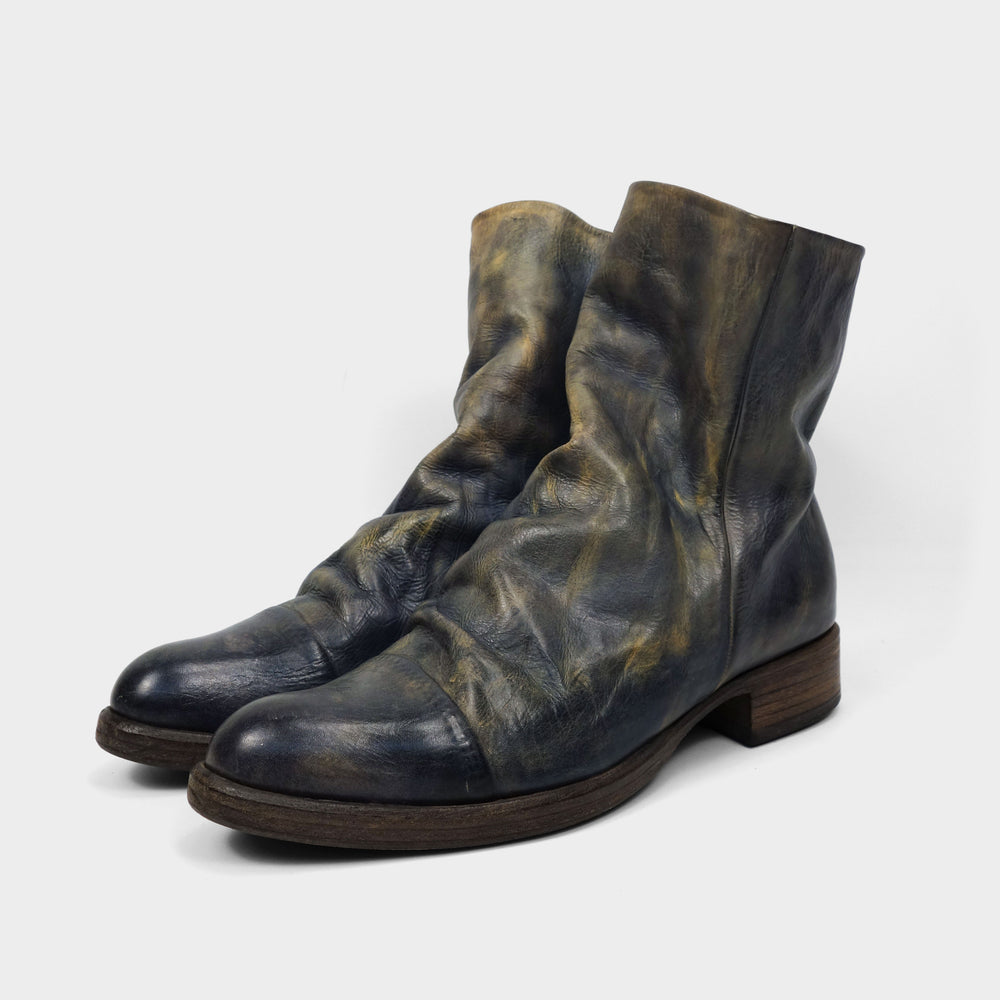 Mihara Yasuhiro Blue Distressed Leather Boots 2000's