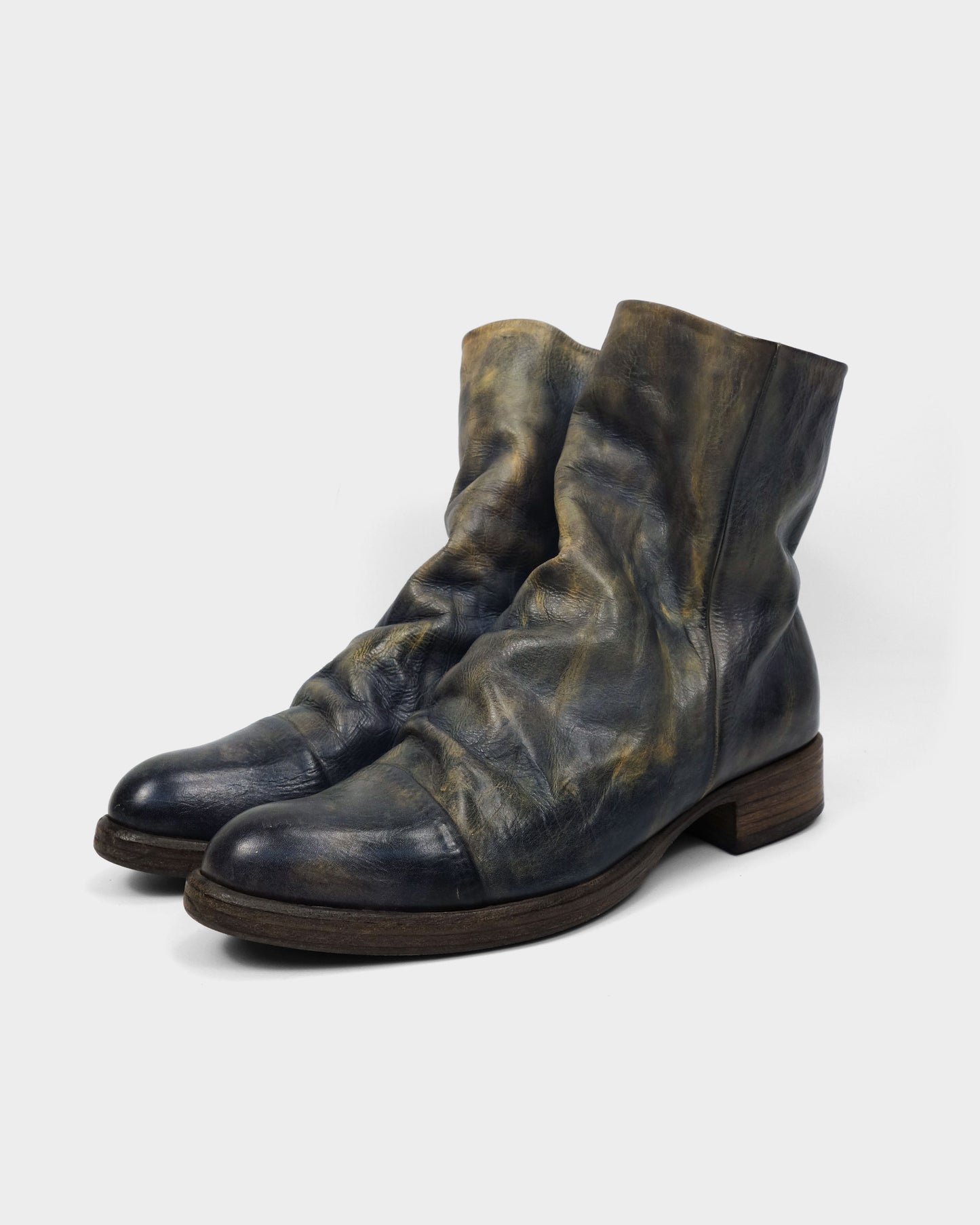 Mihara Yasuhiro Blue Distressed Leather Boots 2000's