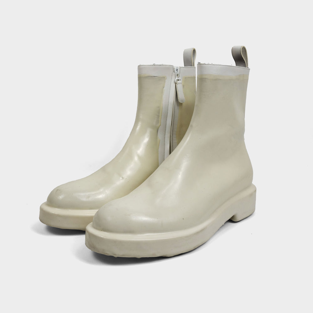 Balenciaga Dipped Side-Zip White Leather Boots AW 2016