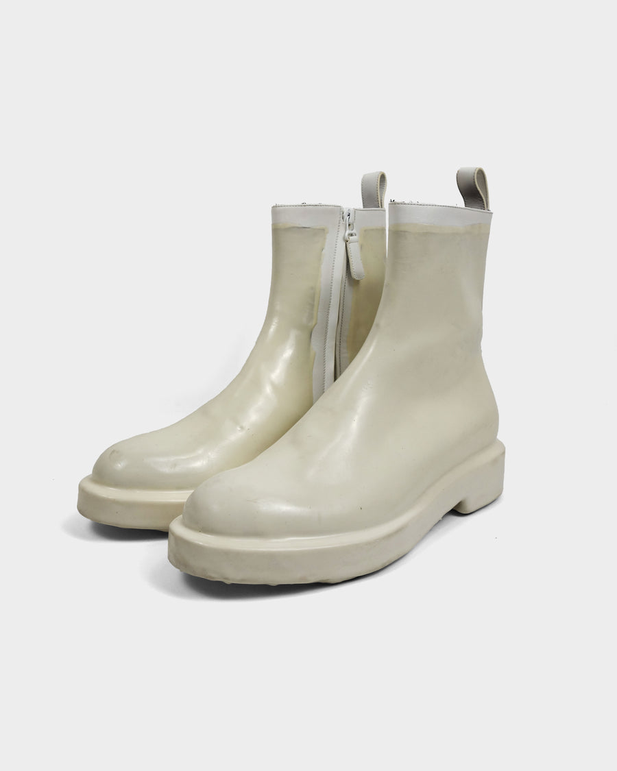 Balenciaga Dipped Side-Zip White Leather Boots AW 2016