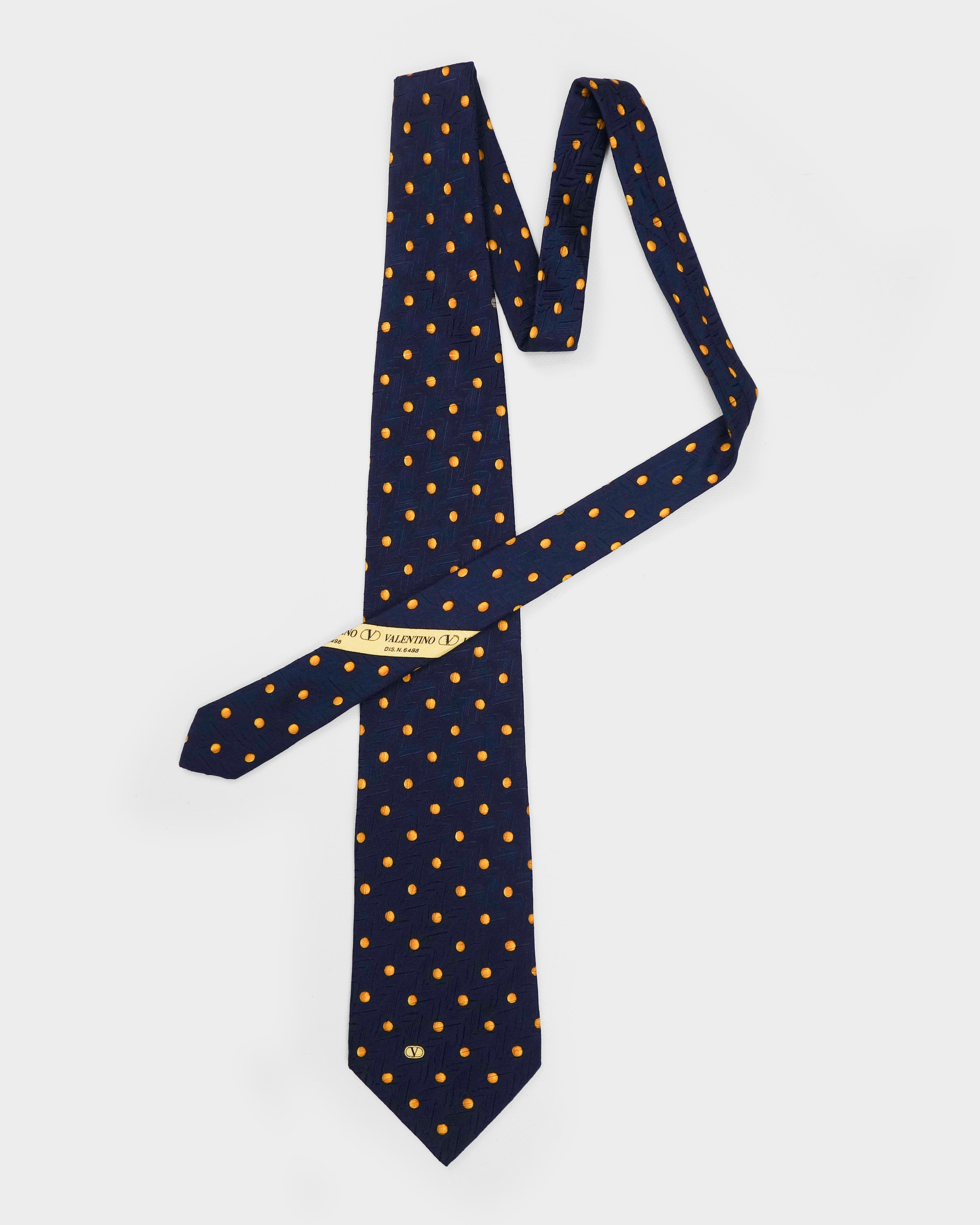 Valentino Yellow Dot Print Silk Tie 1990's