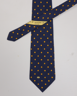 Valentino Yellow Dot Print Silk Tie 1990's