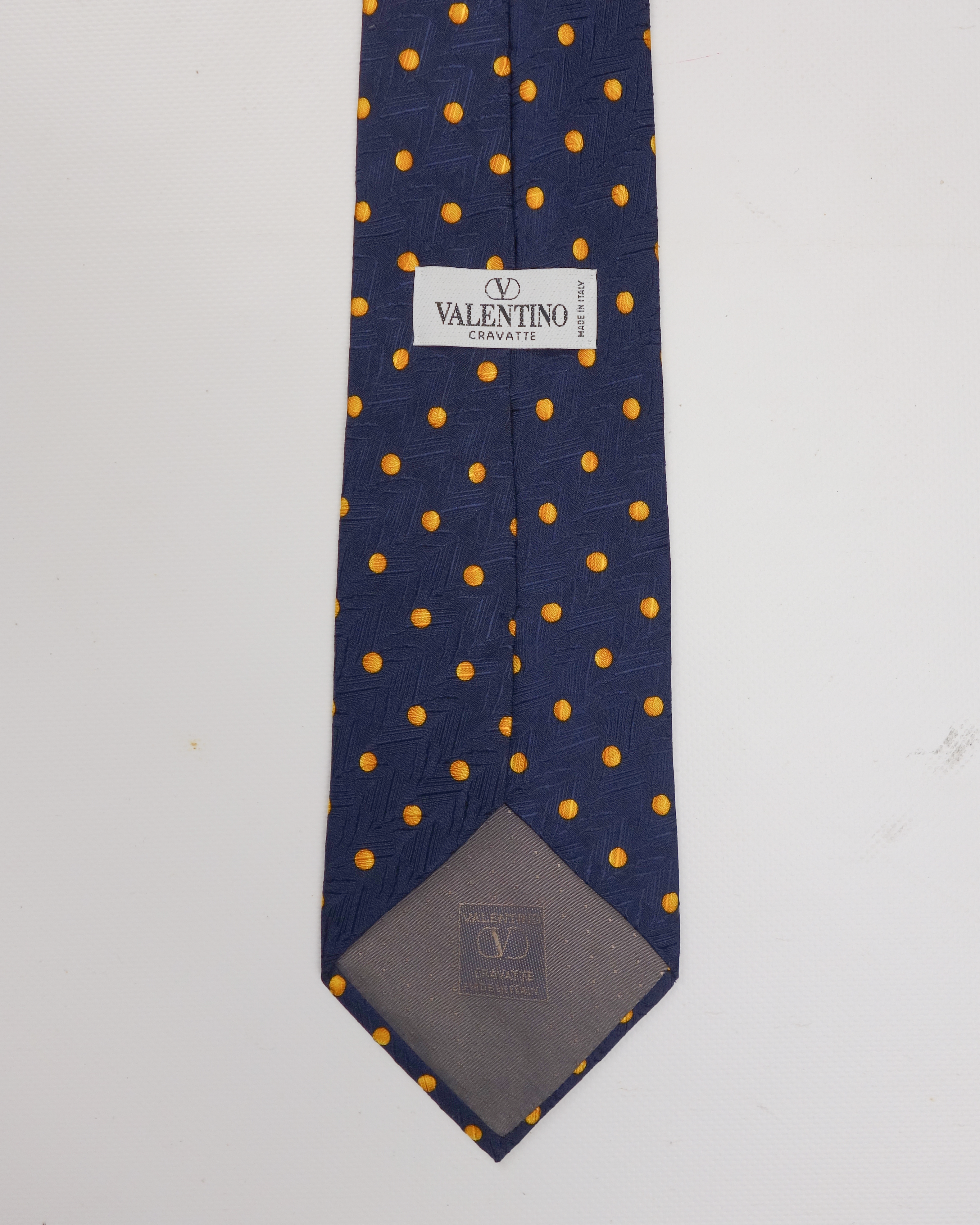Valentino Yellow Dot Print Silk Tie 1990's