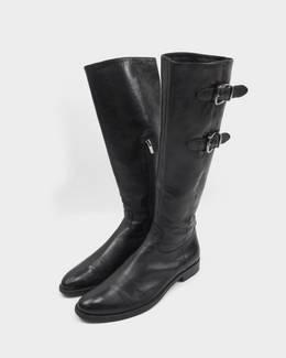 Jil Sander Belted Black leather High Boots  2000's