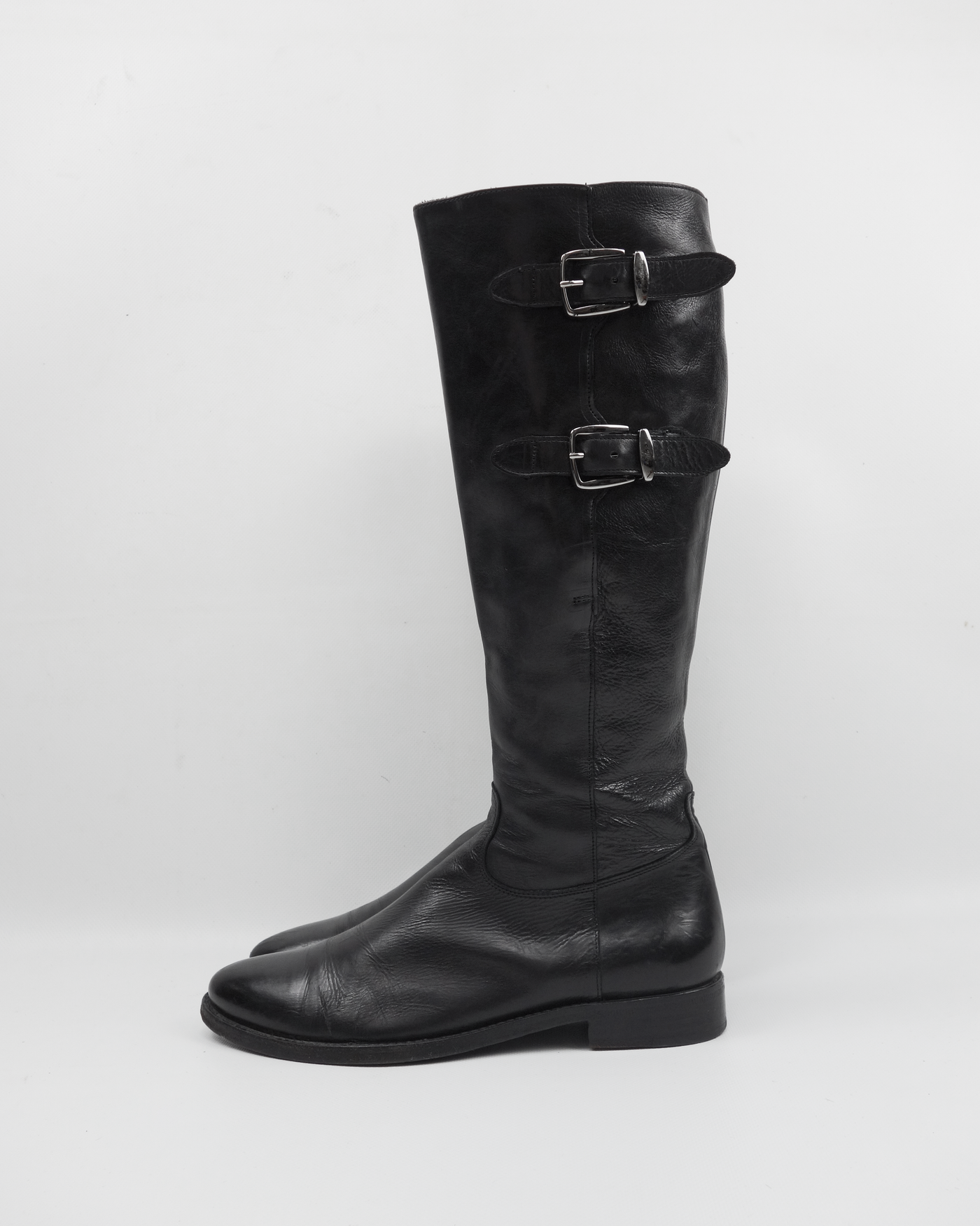Jil Sander Belted Black leather High Boots  2000's